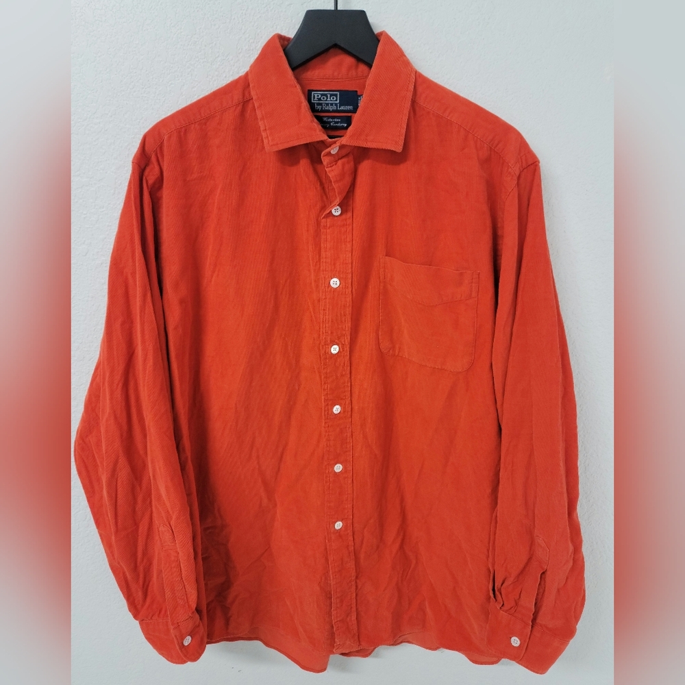 Polo Ralph Lauren Orange Westerton Corduroy Pocket Long Sleeve Shirt Men's XL